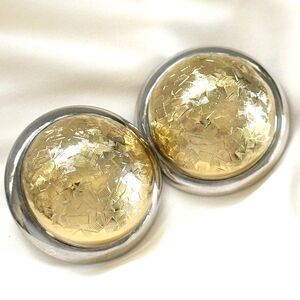Large Two Tone Gold and Silver Dome Earrings Basketweave Design